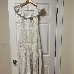 Ralph Lauren Eyelet Off The Shoulder Maxi Dress (Cotton) In White Size 8